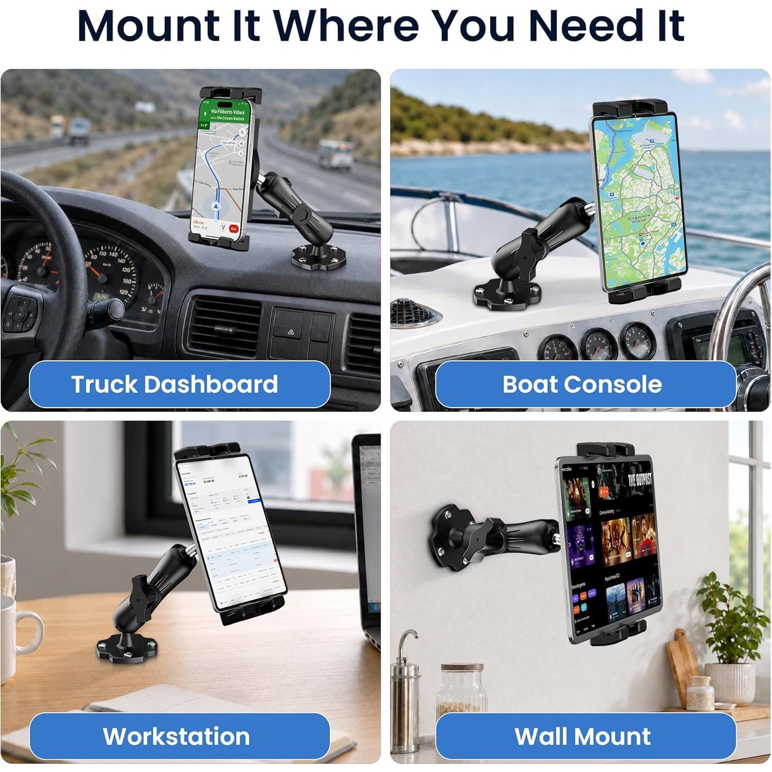 Heavy Duty Tablet Mount for  & , Drill Base iPad Mount | Tablet Holder with  Arm, Compatible with 4.7"-12.9" Tablets, iPad & Phones,  Mount for Dashboard, Walls & Boat