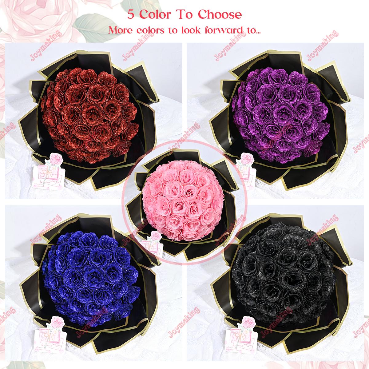 24/36 Pcs Gifts for Mom Glitter Roses Bouquet Set DIY Fake Flowers Bouquet with 3D Butterflies Crowns Alphabet Stickers & Ribbons for Girlfriend Wife Mom Friend Women Gift Perfect for Valentine's Day Birthday Engagement Wedding Anniversaries Graduation Ou