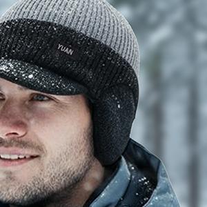 Men's Winter Ear Warmer Hat, Fleece Lined Thick Warm Knit Cap, Knitted Hat, Windproof Cycling Beanie, Cold Weather Headwear, Sports Hat, Outdoor Protection