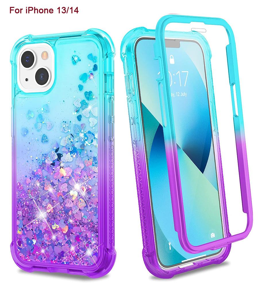Phone case for iPhone 16 15 14 13 12 12Pro 11Protection Case, iPhone 6/6S/7/8 Case, iPhone SE 2022 Case, Glitter Case with Screen Protector, Full Body Rugged Liquid Shockproof Soft TPU Protective Phone Cover