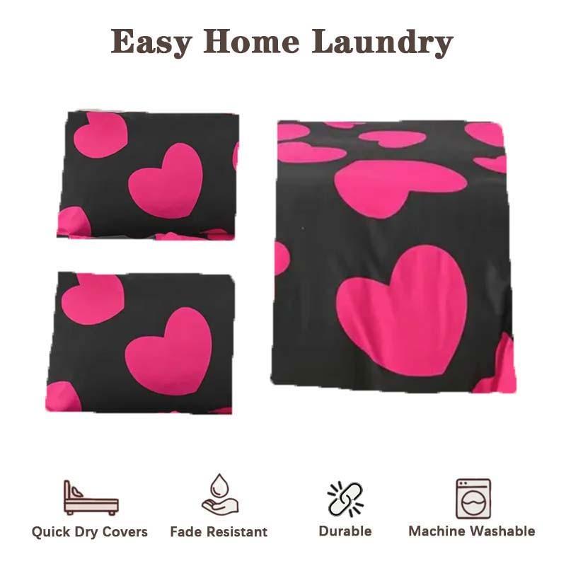 3-Piece Heart Print Duvet Cover Set with Zipper Closure. Soft and comfortable bedding set for bedrooms and guest rooms, including 1 duvet cover and 2 pillowcases, no inserts included.