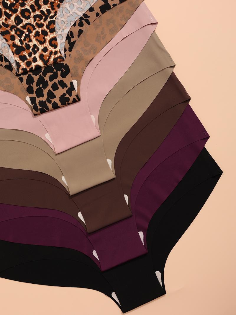 Women's Leopard Print / Plain Panty, Soft Comfy Breathable Seamless Crotch Design Knicker for Daily Wear, Underwear for All Seasons