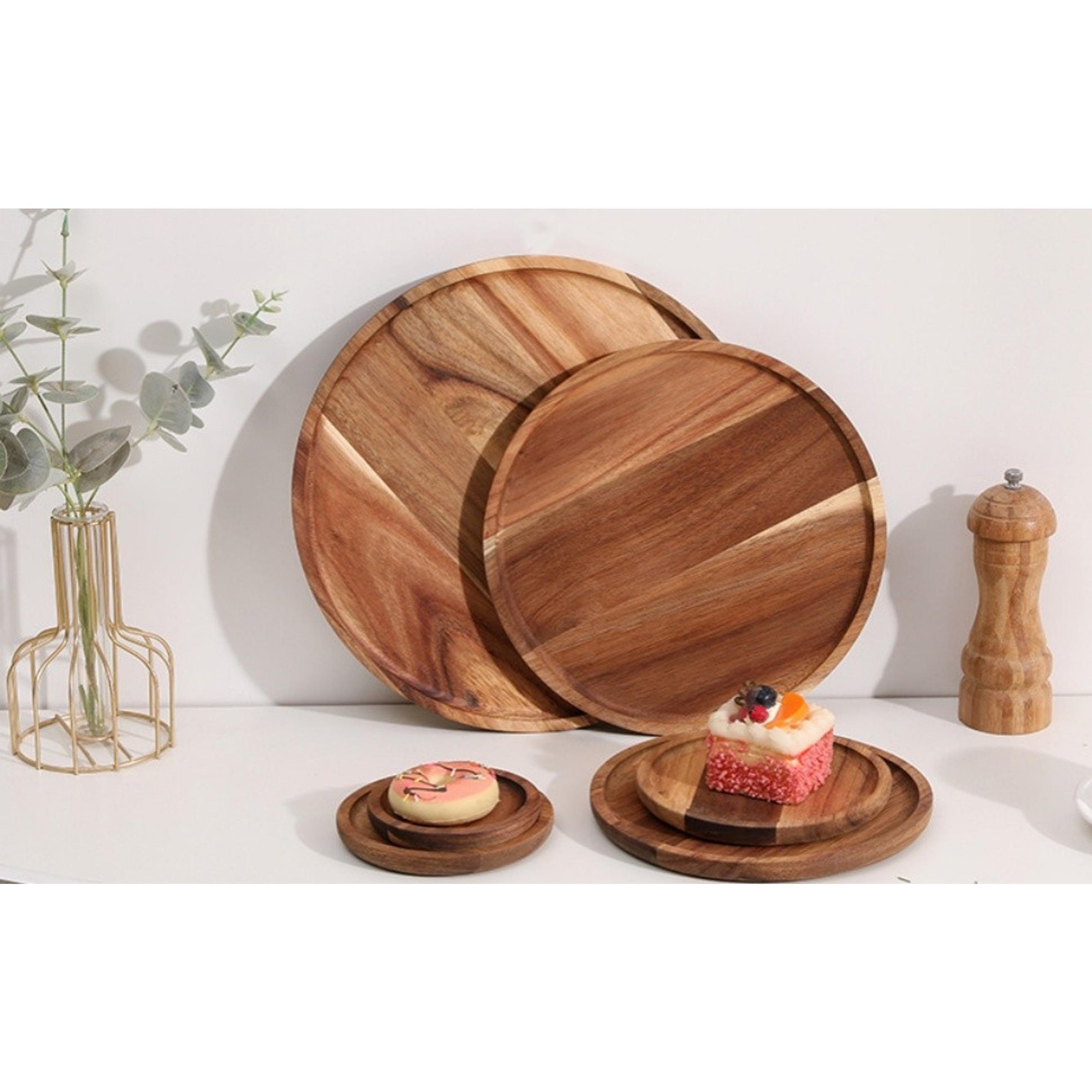 13.8 in Natural Grain Acacia Wood Tray - Kitchen Countertop Serving Tray, Coffee Table Decor, Appetizer Charcuterie Board
