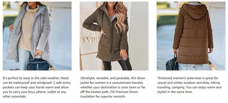 Danedvi Womens Warm Puffer Down Jacket Hooded Winter Lightweight Mid Quilted Coat with Pockets Tops Casual