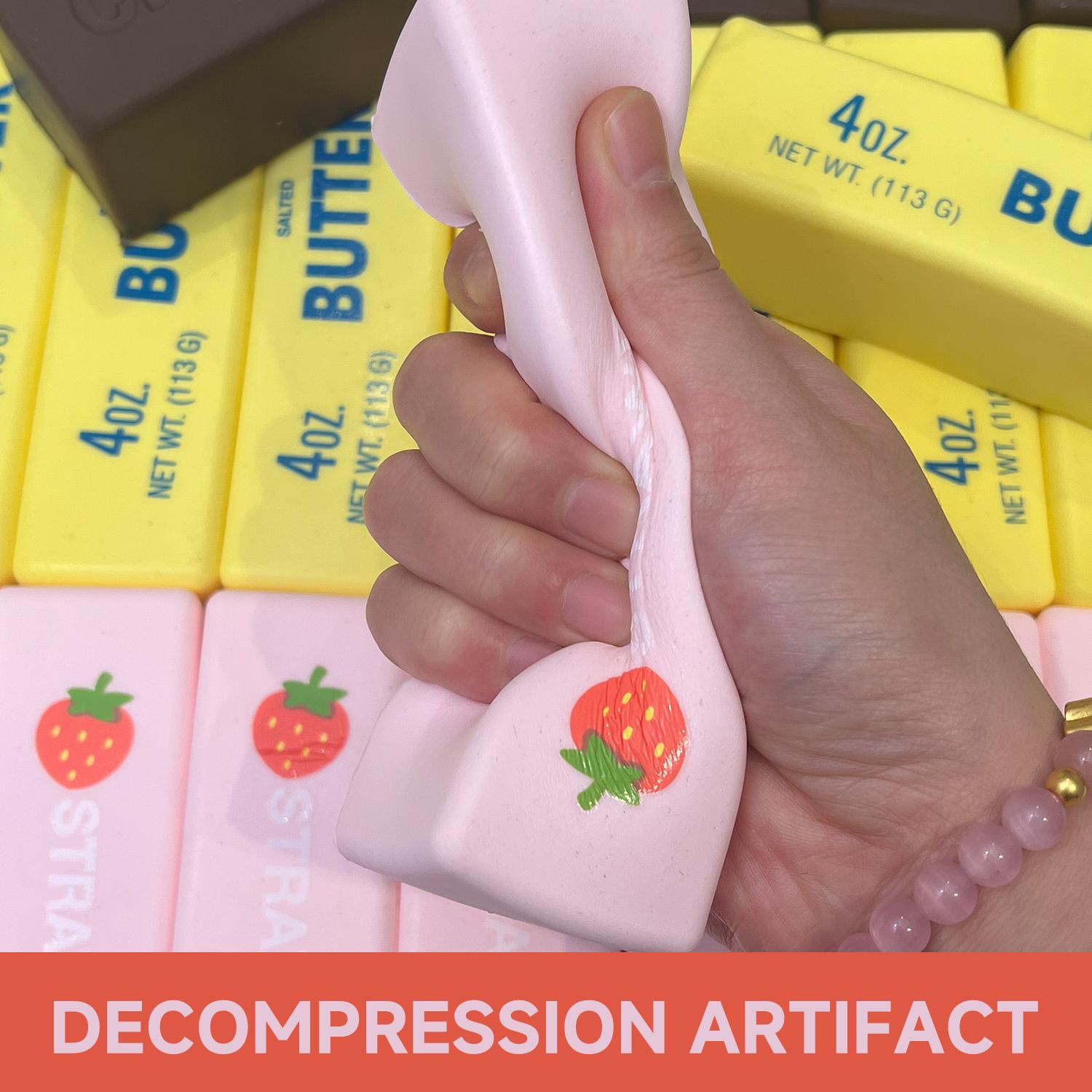 1Pc Squeeze Butter Squishy Toy, PU Material Butter Stick Decompression Squeeze Slow Rising Squeeze Food Fidget Toy for Office School Stress Relief Fidgeting (Light Yellow)