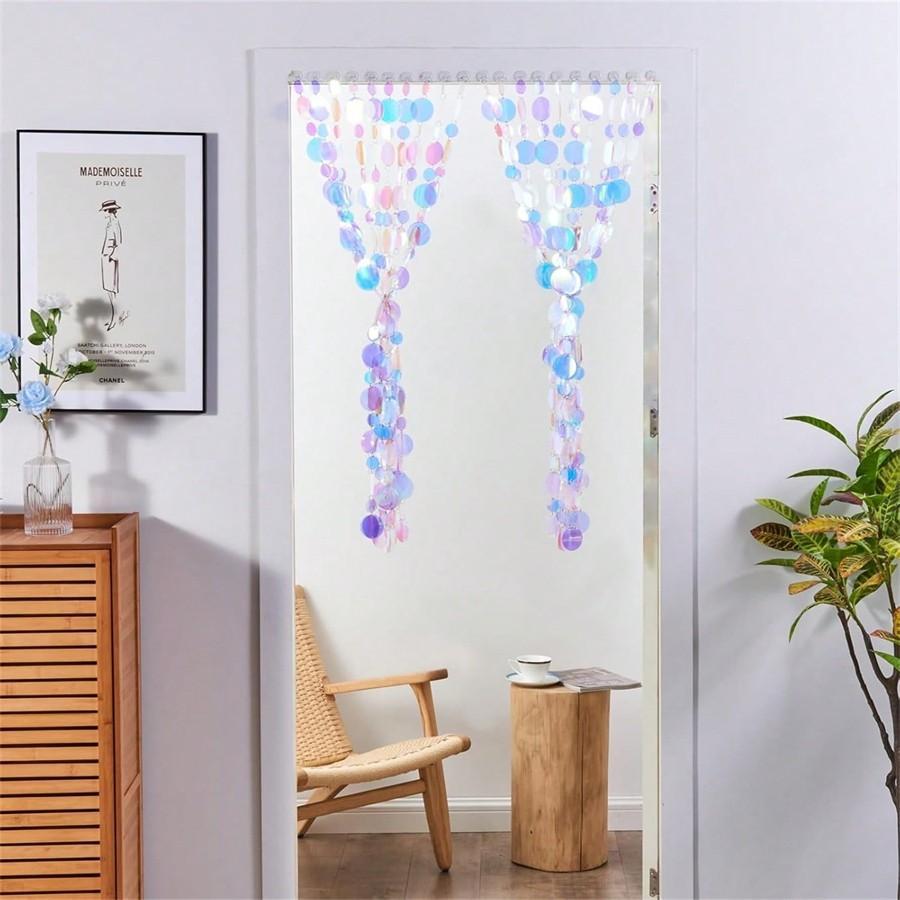 Transparent Shimmering Sequin Curtain Panels, PVC Sparkling Sheer Window Drapes, Glitter Finish, Party Backdrops, Wedding Birthday Decor, Easy Setup
