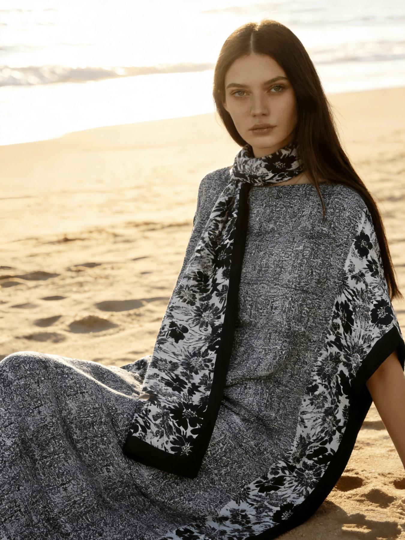 1dress+1scarf Viral Camel Tie-Dye Print Satin Kaftan Maxi Dress with Matching Scarf – Silky Loose Fit, Plus Size Friendly, Luxury Loungewear, Beach Cover Up & Evening Party Wear, Must-Have Resort Fashion Piece