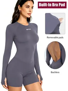 Bbfira Long Sleeve Jumpsuit, Seamless Halter One-Piece, Backless, Quick-Dry Breathable, Sporty, Suitable for Fitness, Dance, Outdoor, Activewear Jumpsuit