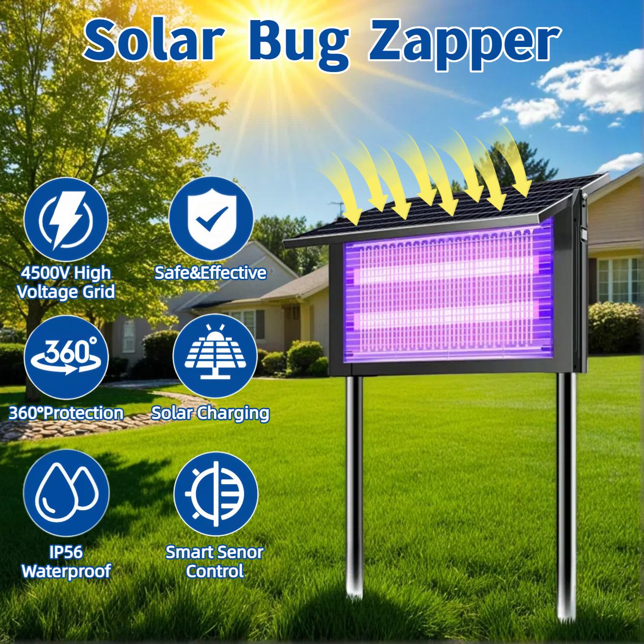 Solar Bug Zapper Outdoor, Waterproof Mosquito & Fly Killer lamps with 4000mAh Battery, Solar Powered Insect Trap, 2 Modes & 3 Placement Options for Yard, Patio, Garden, Camping