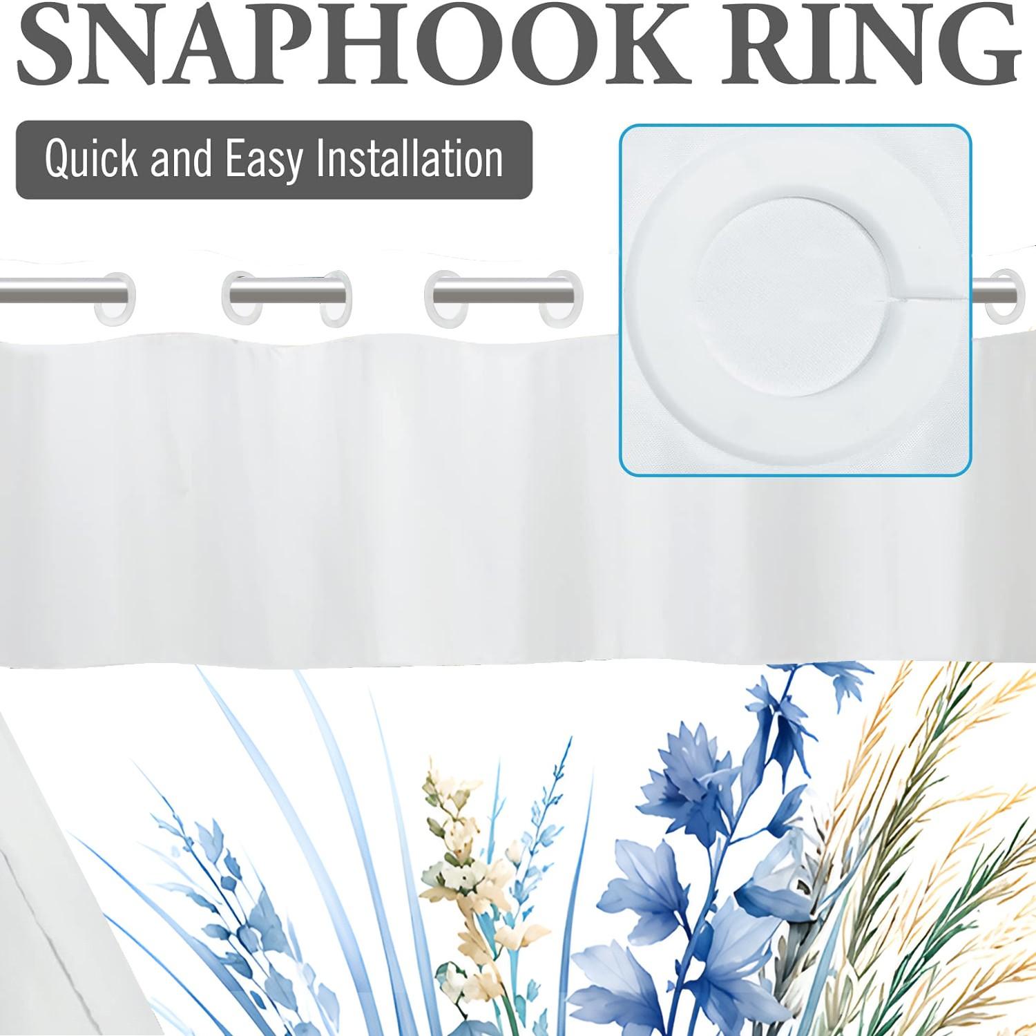 LVRLVR 1pc Coastal Nautical Blue Seashell Starfish Summer Bathroom Aesthetic Shower Curtain, Beach Watercolor Print, Sheer Top Window, Detachable Liner & No Hook C-Ring, 70.8" x 74"