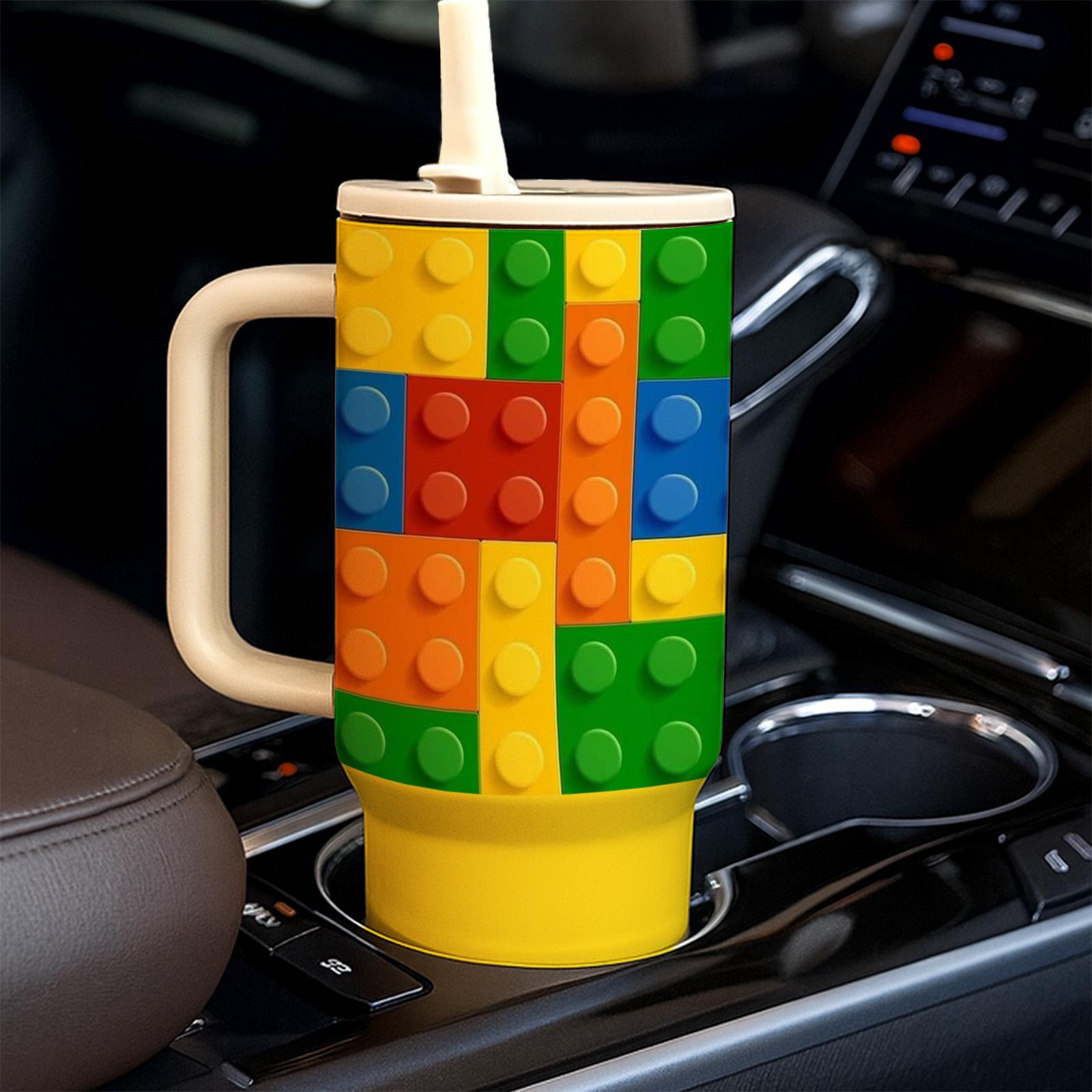 1 Pc 40oz double wall insulated mug with handle and straw, colorful brick thermal mug, leak proof lid tumbler for hot cold drinks, Leakproof tumbler, keeps drinks hot 12 hours and cold 24 hours, Christmas New Year gift for women men holiday