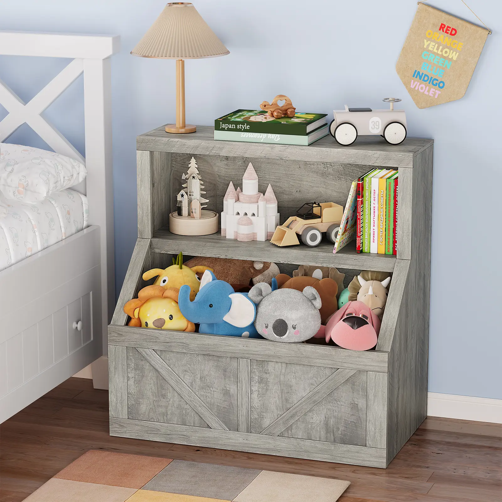 Garvee  Kids Bookshelf, Wooden Toy Storage Organizer with Cubby, Toddler Bookcases Fit for Playroom, Children's Room, Bedroom, Nursery School