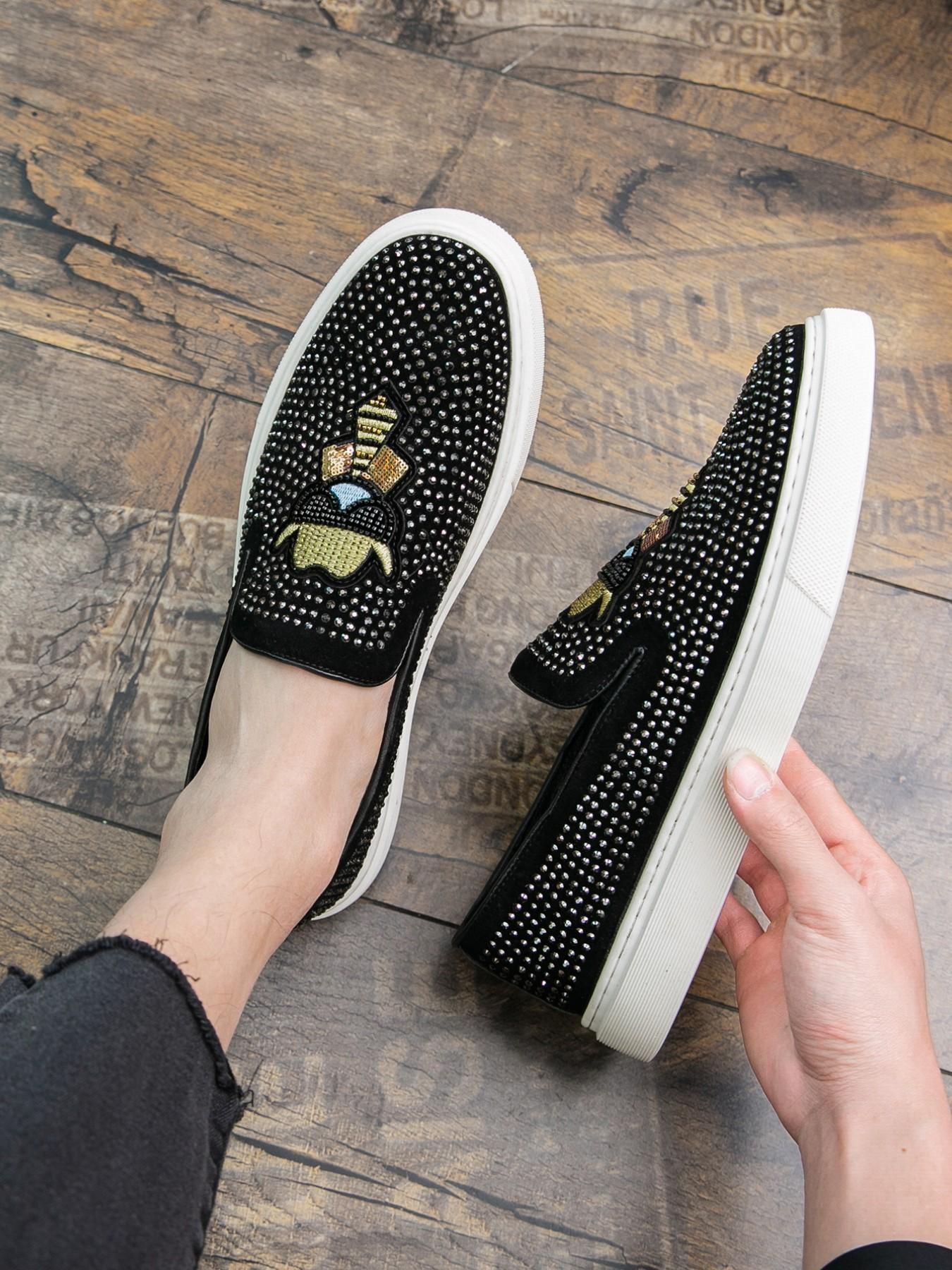 Men's Fashion Trendy Shoes, High-Quality Crystal Brick Cartoon Pattern, Daily Wear, Business Casual, Night Club, Driving, Slip-On Loafers