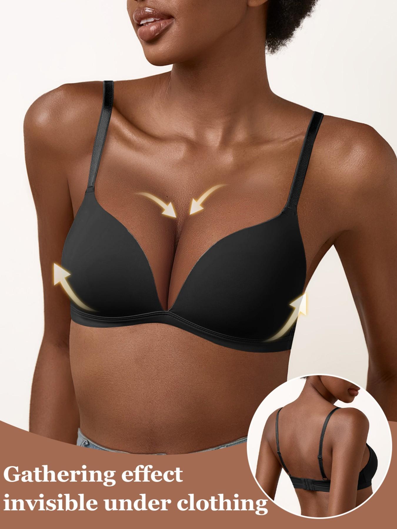 Women's Plain Invisible Seamless Push-Up Bra, Comfortable Breathable Everyday Wear, Medium Support Fitted Underwear, Soft Textured Bra