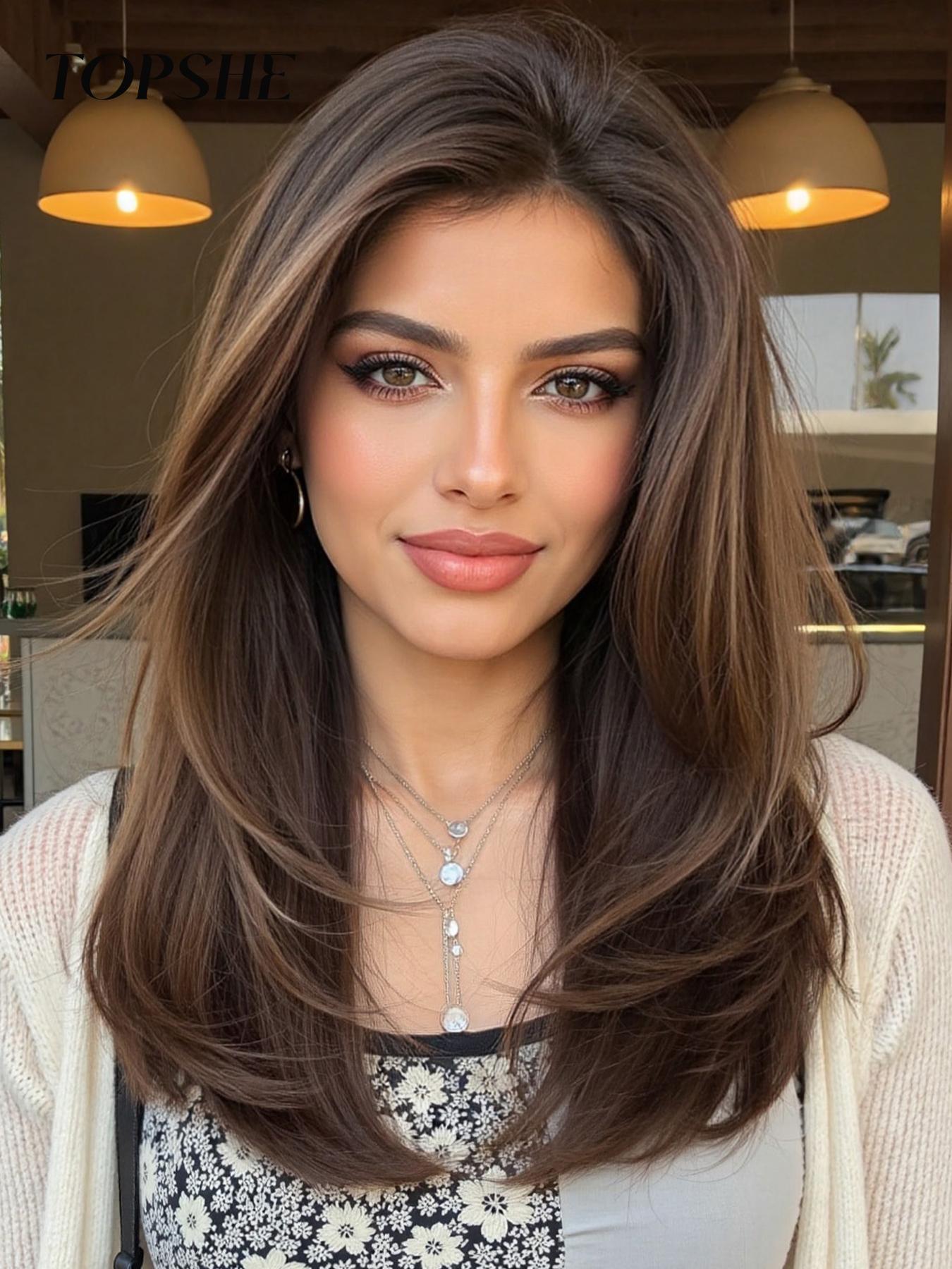 Topshe 13x6 HD Lace Front Wig, Medium Length Wavy Hair, Comfortable Breathable Women's Wig, High-Temperature Resistant, Heat Resistant Wigs