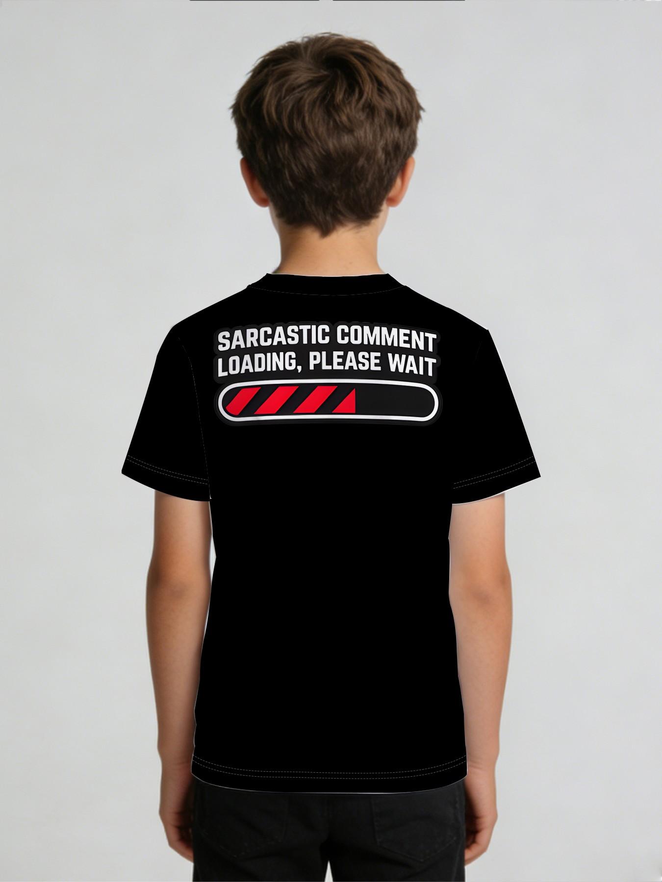 Boys' Short Sleeve T-Shirt "Funky Progress Bar Trendy Toy Style" features an all-over print with an American-style fun slogan theme, is skin-friendly, breathable, and sweat-free, suitable for different outfits for school, shopping, or summer outings