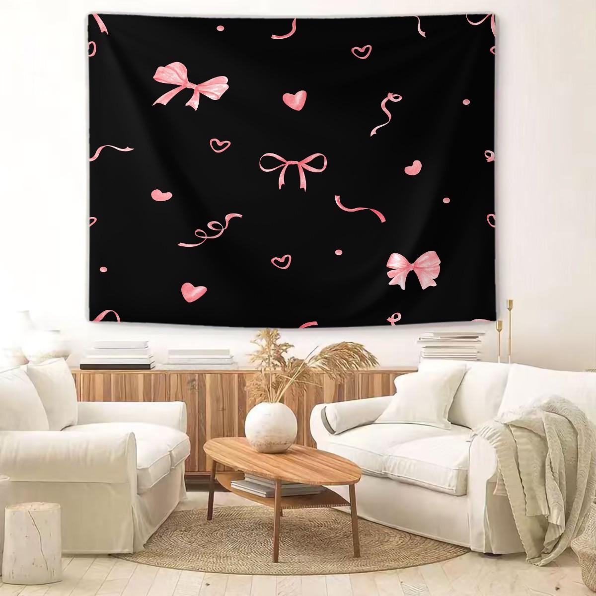 1Pcs Coquette Pink Bow Printed Tapestry, Sweet Y2K Aesthetic Wall Hanging, Soft Durable Fabric with Vivid Digital Print, Versatile Tapestries for Bedroom, Dorm, Living Room & Vanity Area, Ideal Cute Room Decor