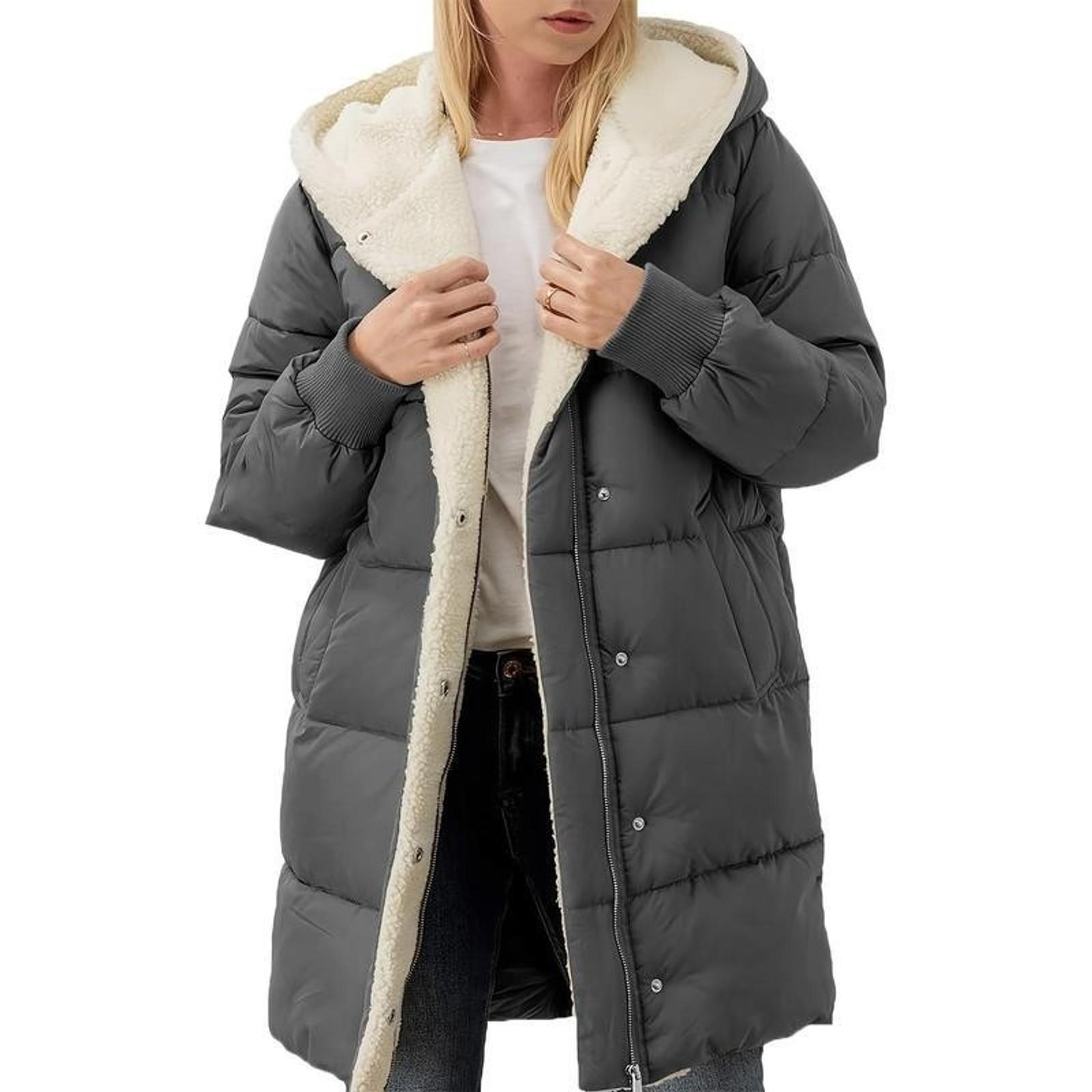 Womens Winter Warm Coats Shearling Lined Long Hooded Puffer Jacket Tops Womenswear