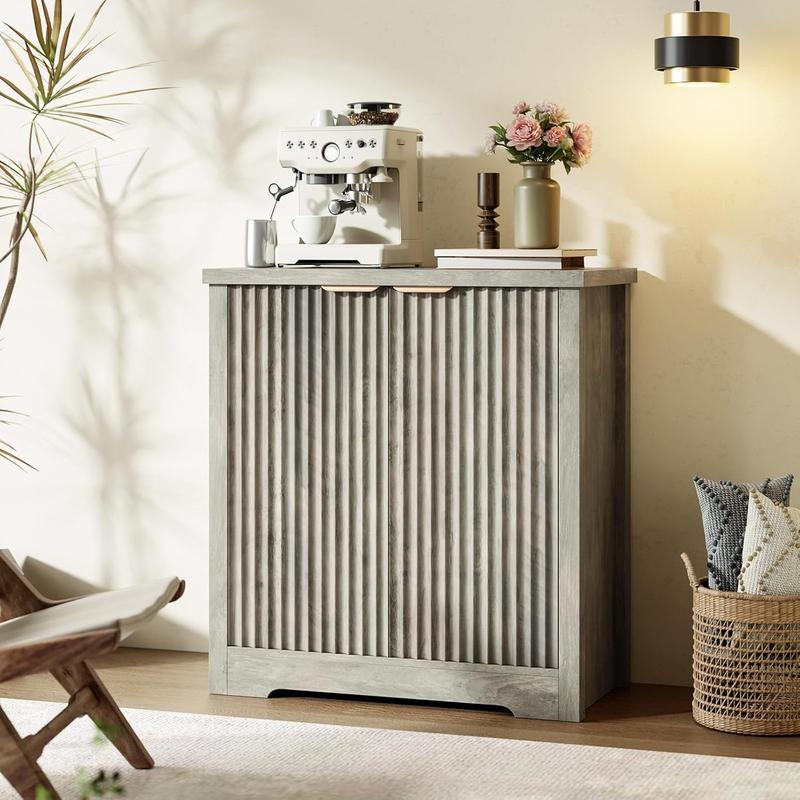 Fluted Buffet Sideboard Cabinet, Accent Modern Credenza with Doors & Shelves, Wood Credenza Storage Console Cabinet for Living Room Kitchen Dining Room Hallway