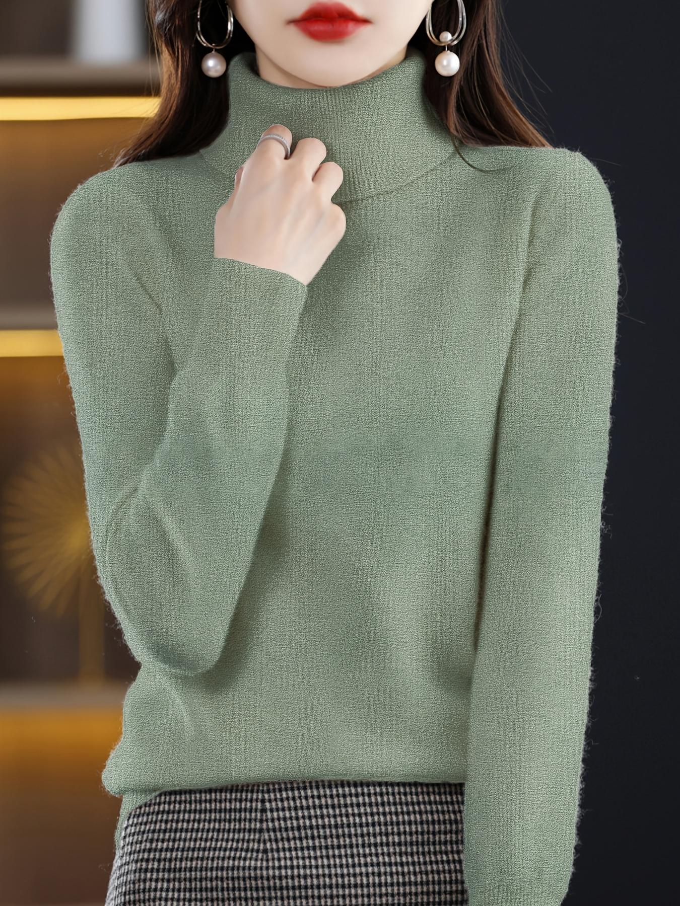 Women's High Neck Pure Color Knit Sweater, Slim Fit Long Sleeve Inner Layer Outerwear, Versatile Fall Winter Top, Knitwear