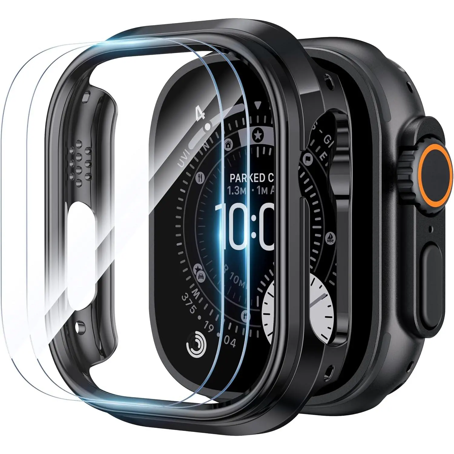 Protective case for Apple Watch Ultra 3/Ultra 2/Ultra, with screen protector, 49mm - Military-grade shockproof cover, includes 2 scratch-resistant tempered glass films, lightweight and sturdy frame, suitable for iWatch