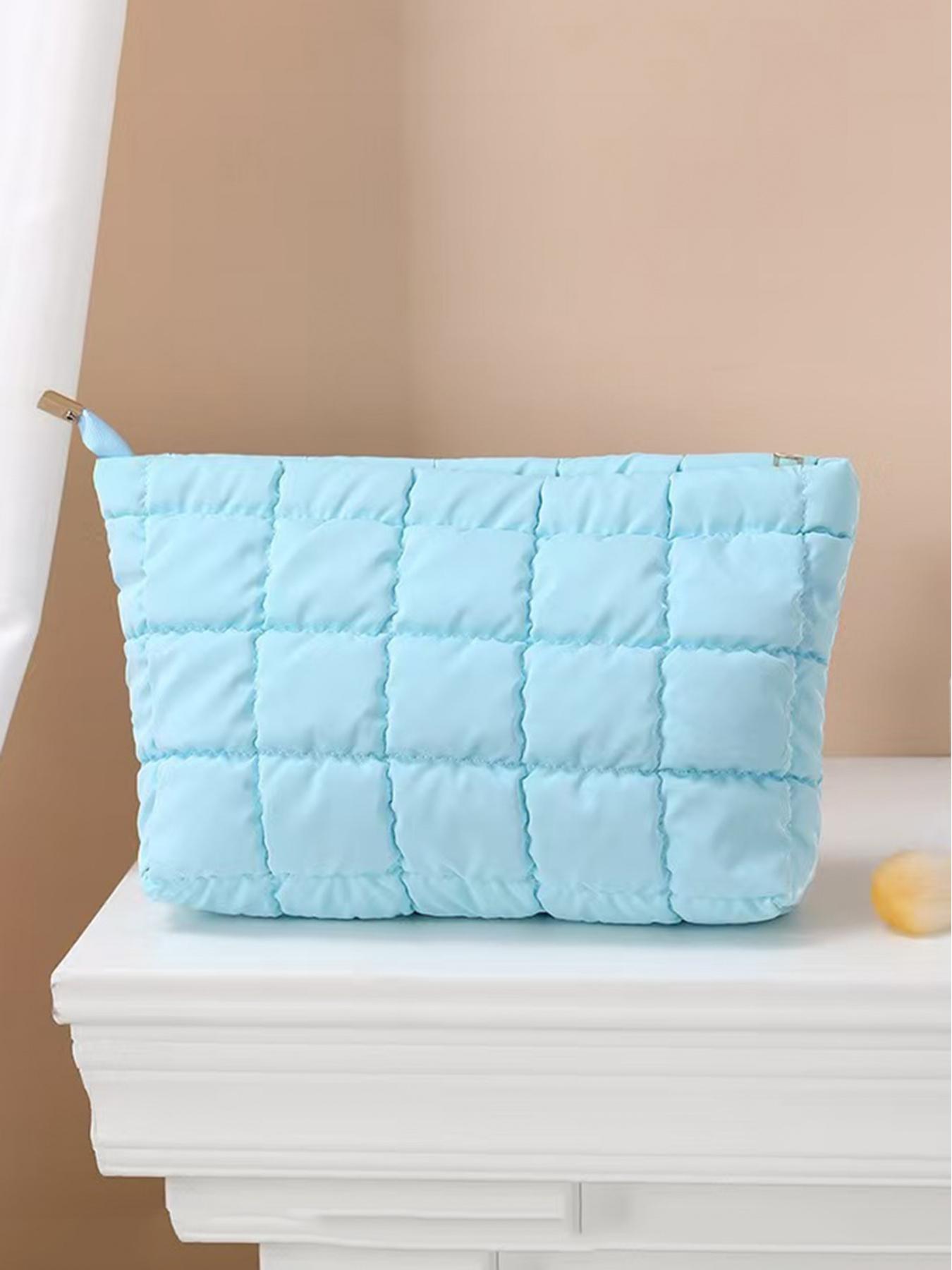 Ladies' fashionable and casual diamond patterned makeup bag, simple and textured cotton filled women's bag, suitable for daily business trips and travel, easy to carry, Makeup Organizer Pouch