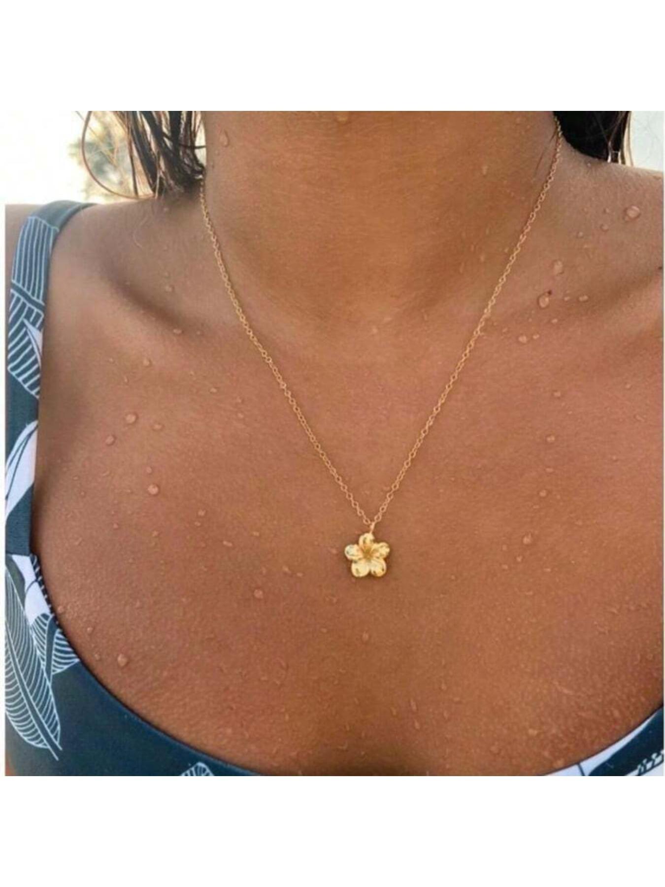 Necklace Bohemian Necklace Flower Pendant Hawaiian Style, Cute Delicate Little Flower Necklace Ladies, Valentine's Day Gift