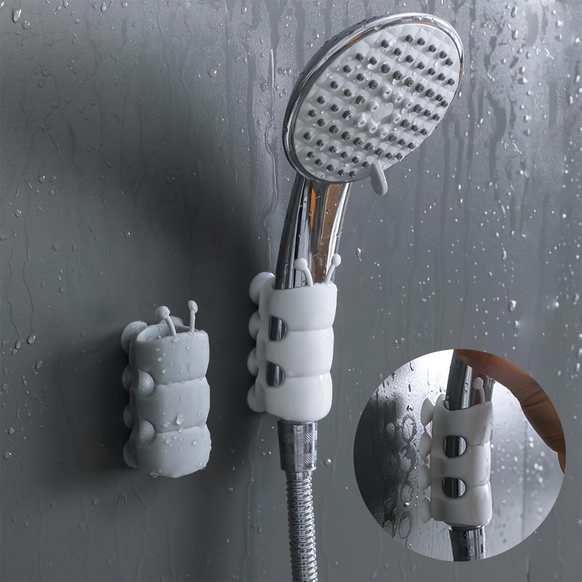 4PCS Silicone Suction Shower Head Holders, Shower Attachment, No Drill Handheld Shower Brackets with Suction, Movable Wall Mount Spray Holder, Waterproof Bathroom Shower Accessory for Smooth Surfaces, Easy Install Home Bath Organizer