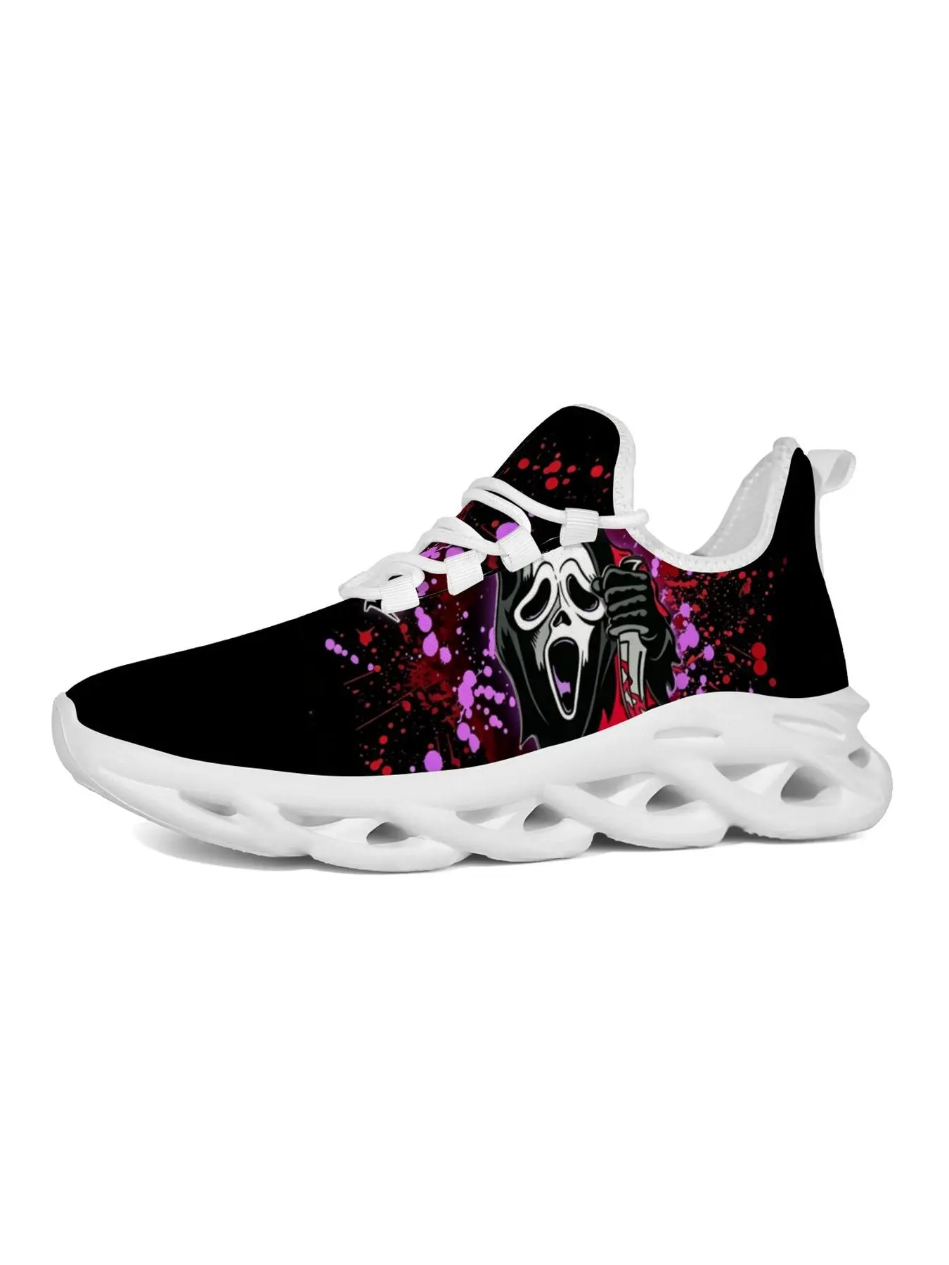 Halloween Horror Blood Splash Graphic Sneakers For Men Women Lightweight Breathable Mesh Walking Shoes Spooky Scary Mask Print Fashion Running Shoes