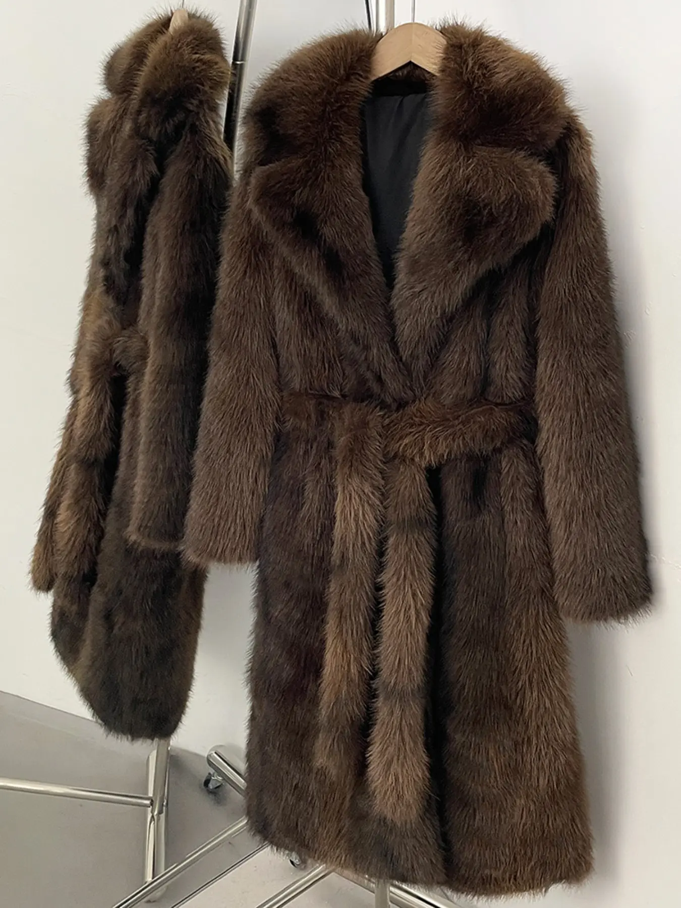 OFTBUY Long Vegan Women's Lapel Faux Fur Coat, Long Sleeve Loose-Fit Casual Longline Outerwear, Winter Warm Marble Pattern, Casual Style, Multi-Color Options, Outfit