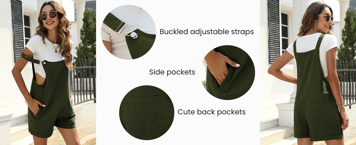 Yeokou Women's Cotton Linen Shorts Overall Casual Summer Bib Jumpsuits with Pockets