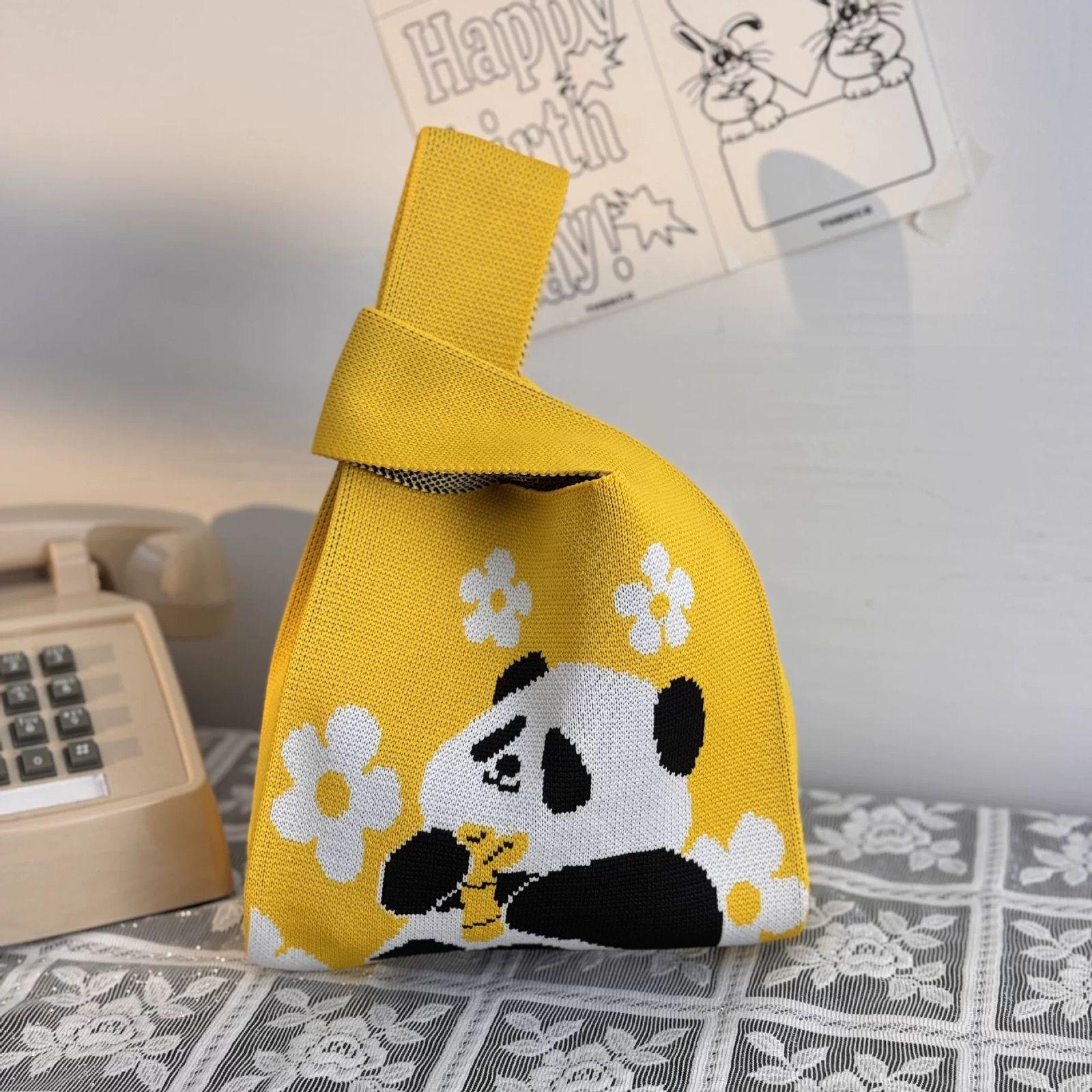 Cute Panda Pattern Handbag, Durable and Fashionable Knit Bag, Suitable for Women, Beach Bag, Makeup Bag, Crochet Bag