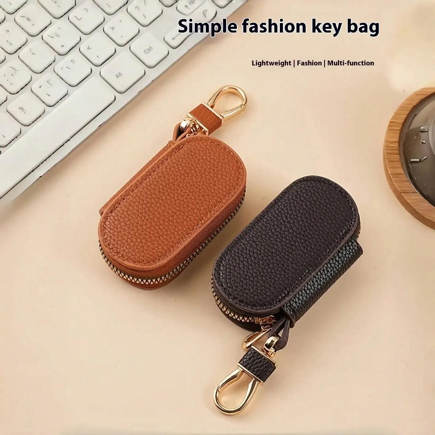 Women's Lychee Pattern Key Bag, Solid Color Design, Universal Fit, Large Capacity Storage, Ideal for Daily Use & Organizing Keys