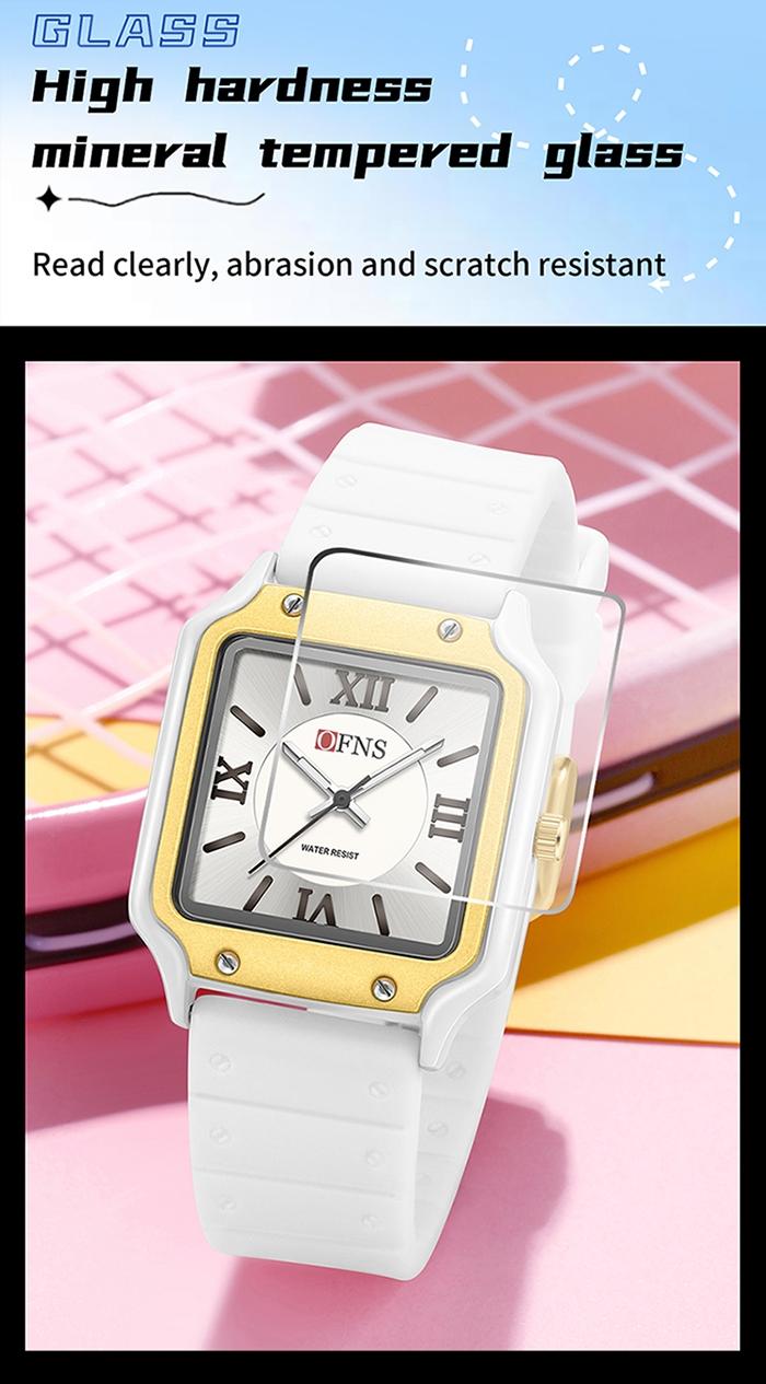 1Pcs brand fashionable square women's watch waterproof, soft and comfortable silicone strap women's watch, elegant watch suitable for women, casual women's watch, quartz simulated lady watch, suitable for mothers, daughters, female friends' birthday gifts