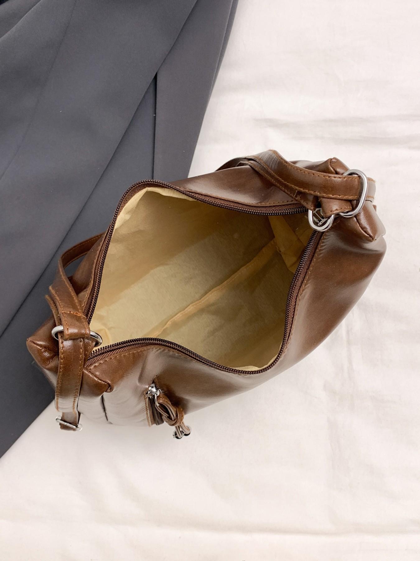 Simple and casual versatile texture shoulder bag, fashionable and personalized niche large capacity backpack, with external zipper pocket design, can accommodate tablets and headphones, suitable for commuting and shopping, Stylish Daypacks