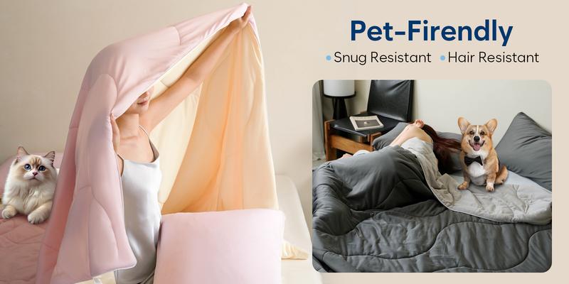 DOWNCOOL 2/3PCS Cooling Comforter Set with Pillowcases Double-Sided Q-Max>0.04 Arc-Chill Duvet for Hot Sleepers Breathable Summer Quilt Lightweight Soft Comforter Set Skin Friendly Blanket