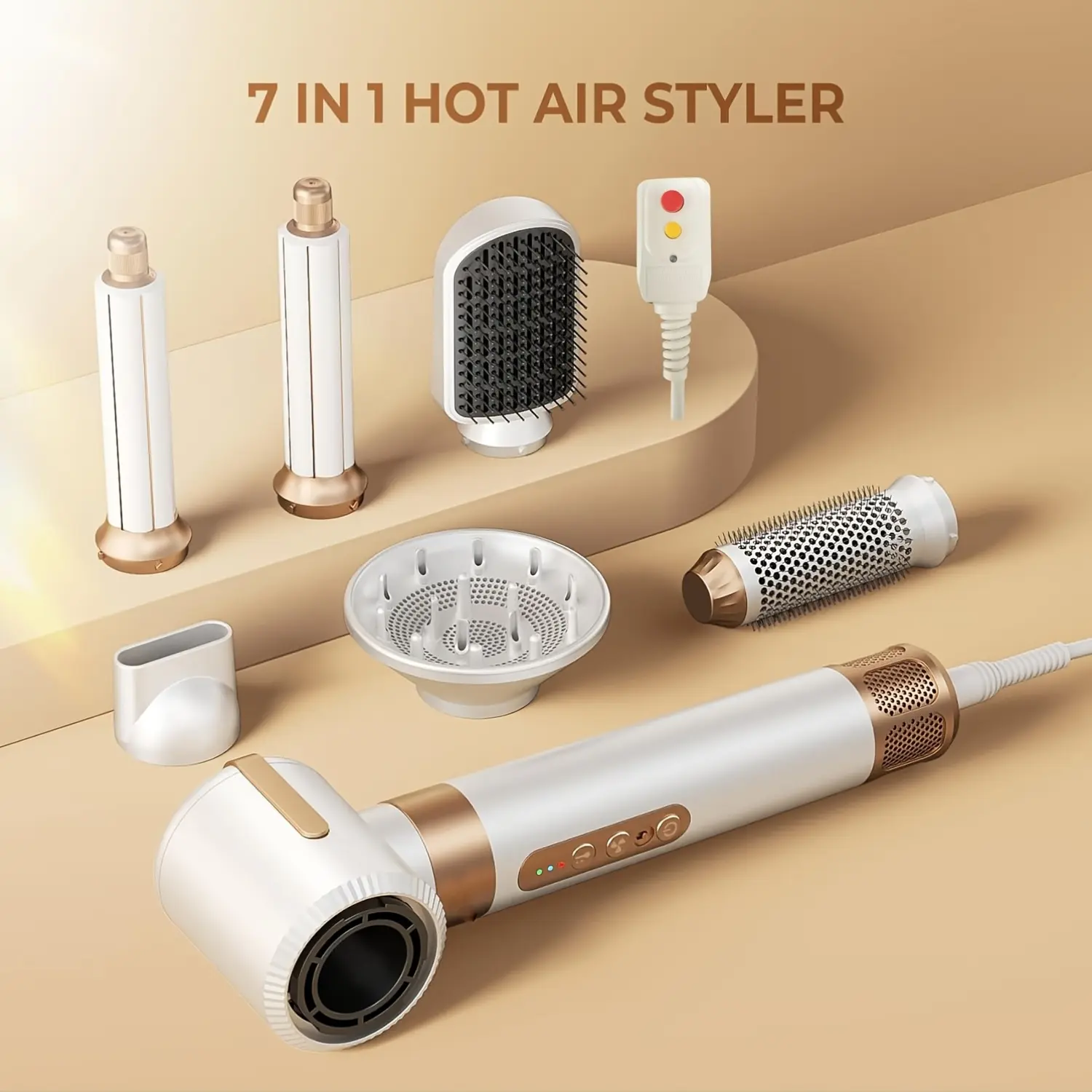 7-in-1 Hair Dryer Comb, Automatic Curling Iron, 110,000 RPM High-Speed Negative Ion Hair Dryer, with Diffuser and Concentrator, Round Comb Hair Dryer Styler, Volumizing Hairstyle Styling Tool