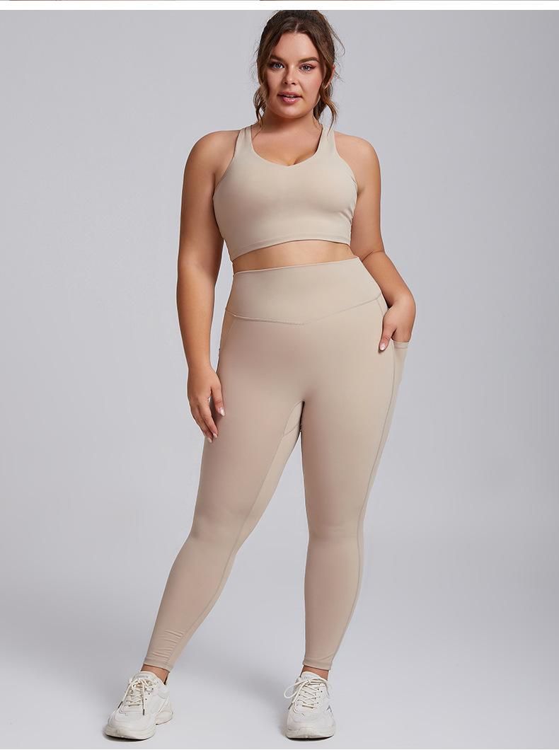 2026 Women's Plus Size 2 Piece Workout Set High Waisted Yoga Leggings with Pockets & Sports Bra