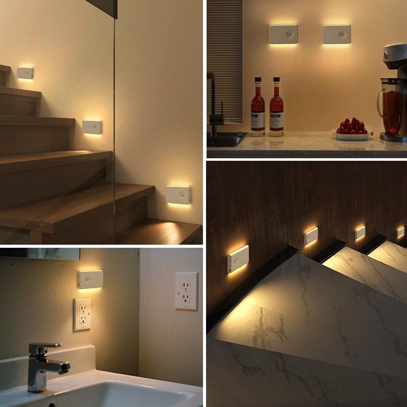 1/2/4 Piece LED Motion Sensor Night Light, USB Rechargeable Dual Head Night Lamp, Led Mood Light, Ideal for Bedroom, Hallway, Cabinet, Kitchen Lighting