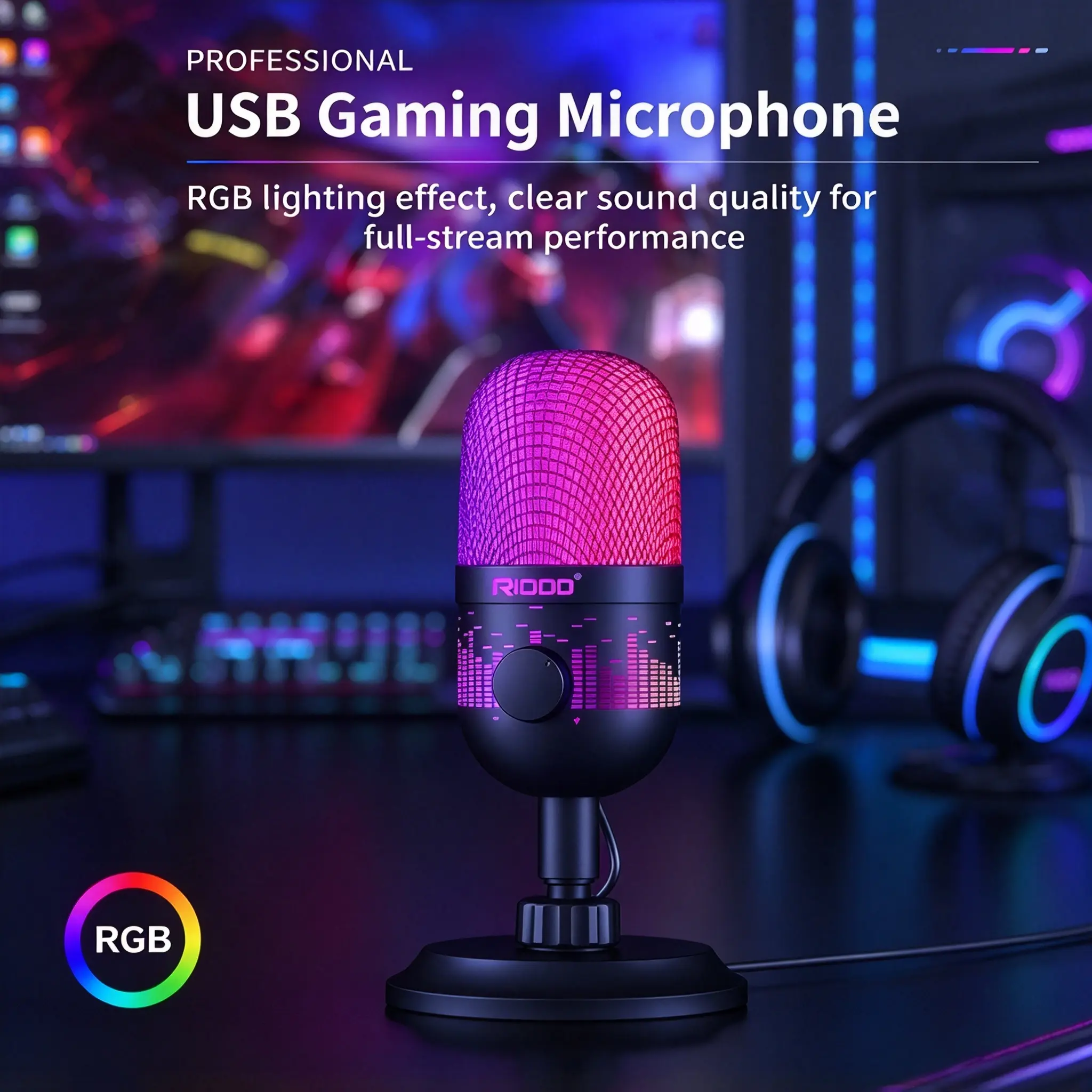 USB Game Microphone with RGB Cap Touch, Plug-And-Play Heart-Shaped Directional Mic, Ideal for PC Laptops, Streaming, Podcasts, One-Key Mute Volume Control