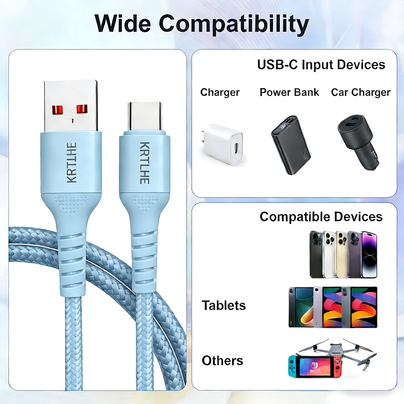 3pcs,60W Nylon Braided,Fast Charging USB-C Cable, High-Speed Data Sync, Durable Round Shape, Male to Male, 100.58cm/201.17cm, with USB to Type-C, for Xiaomi, Huawei, for SamSung, OnePlus, for VIVO, Oppo, for Infinix & other C-connected devices.