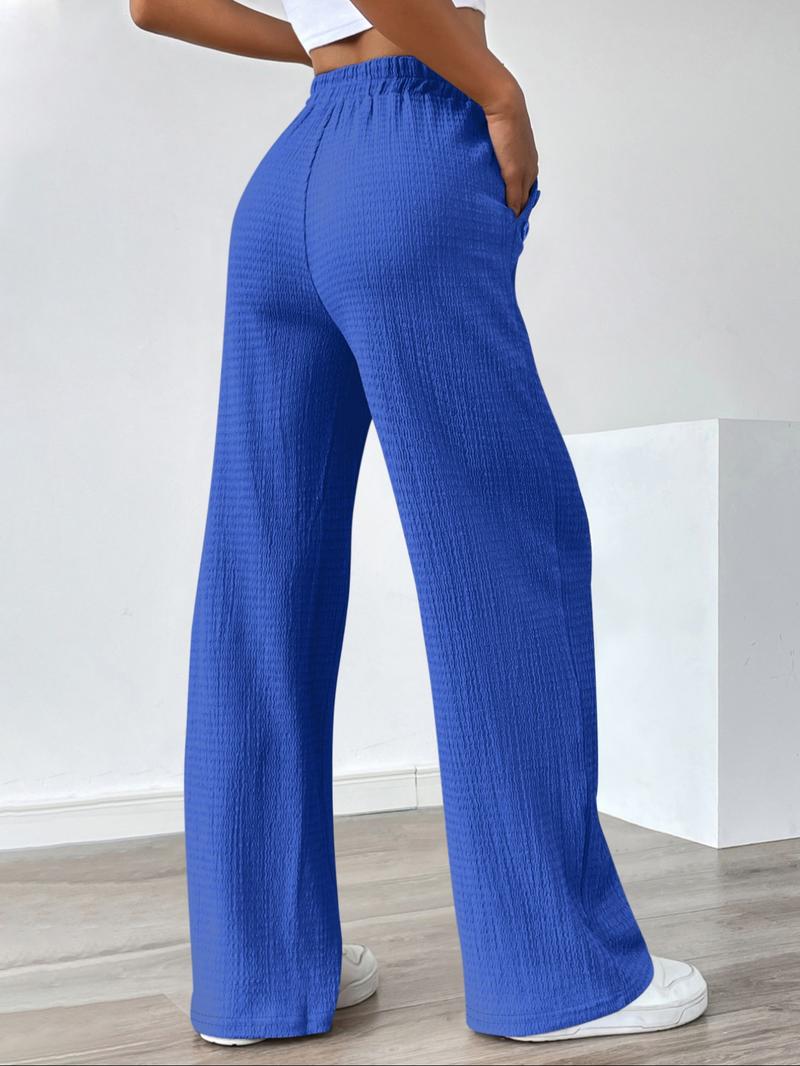 Women's Autumn Casual Faux Drawstring Texture Pocket Pants, Comfortable Long Trousers for Daily Wear, Stylish Ladies' Fashion Apparel, Womenswear, Bottoms