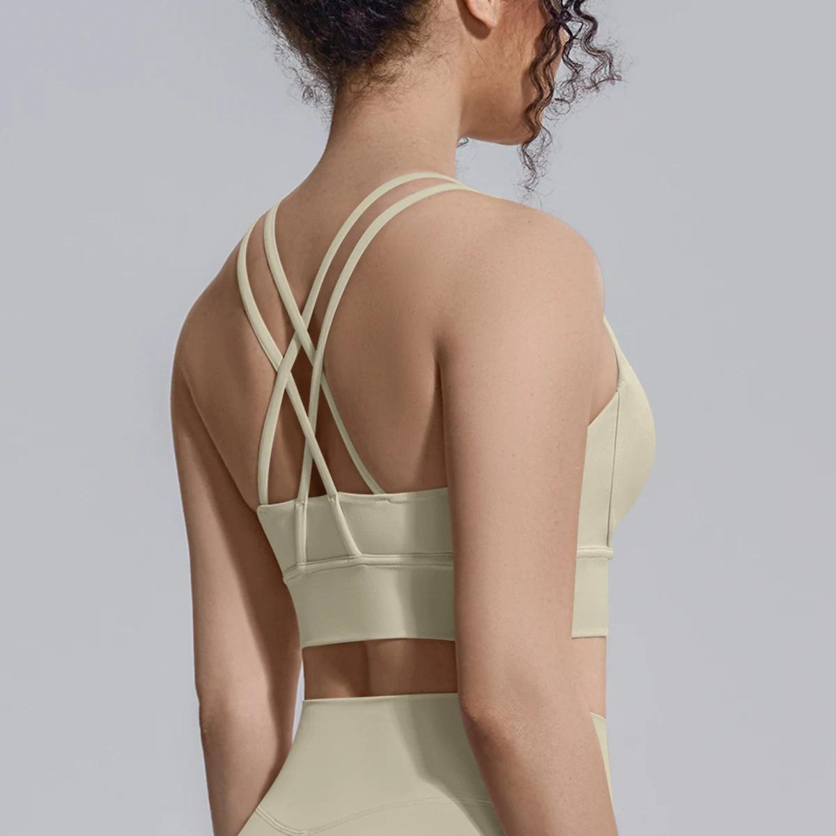 Summer Cross Straps Woman Yoga Bra Shock-absorbing Running Yoga Tank Top with Chest Pad Sexy Beautiful Back Gym Yoga Brassiere