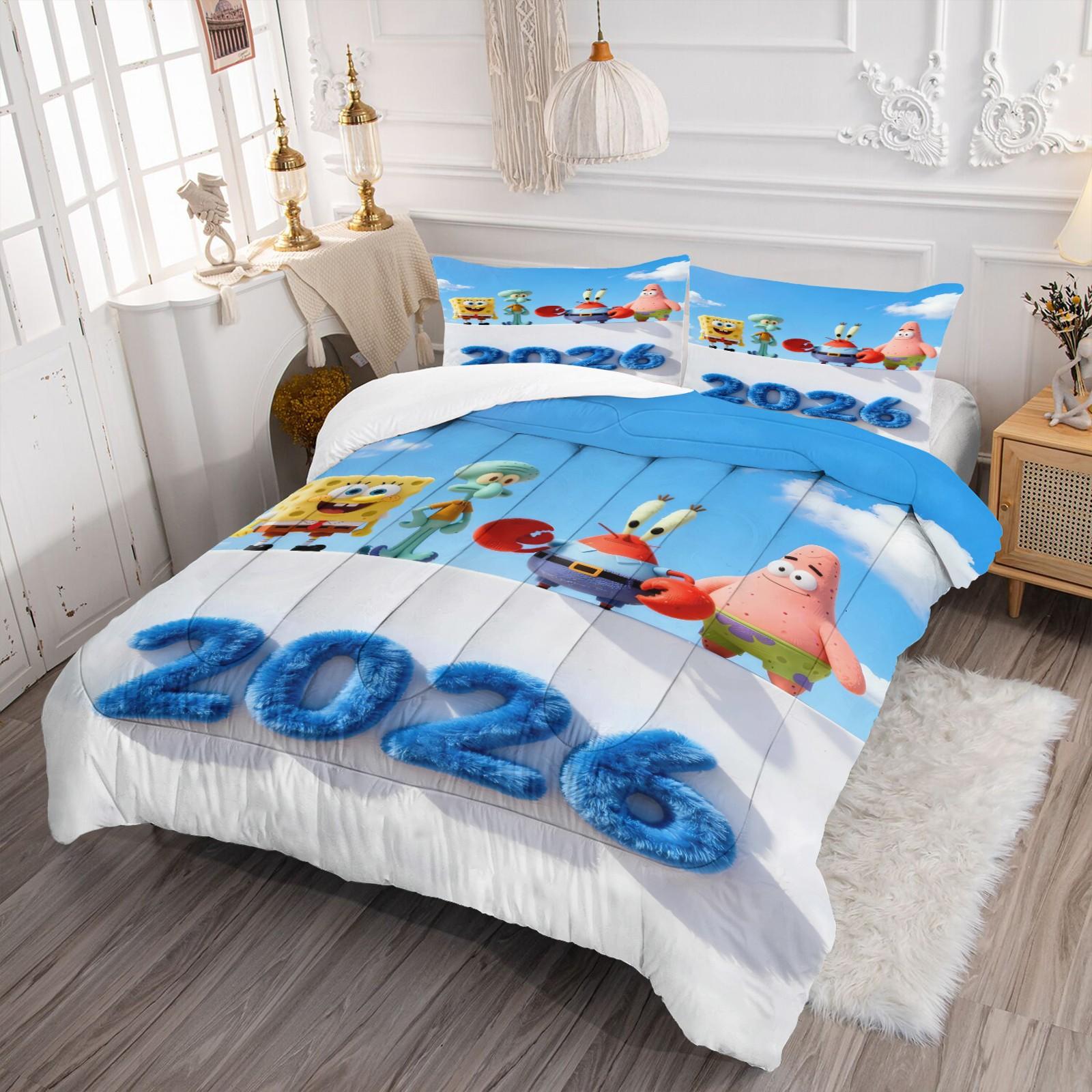 2026 Spongebob Squarepants Pattern Comforter Set, Soft And Durable Bedding Set, Includes 1 Comforter And 1 Or 2 Pillow Cases, Daily Holiday Birthday Gift Bedroom Decorations For Kids And Adults