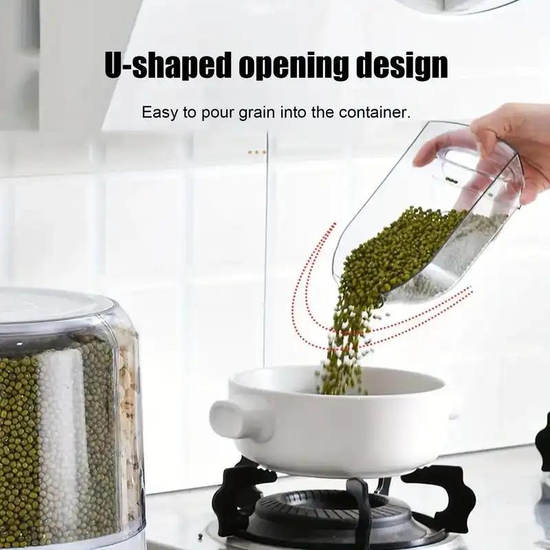 1PC Rotating Cereal Dispenser Large Capacity Dry Food Storage Container Sealed Moisture - proof Rice Bucket Transparent Kitchen PET Grain Storage Box with One - click Grain Outlet Reusable Food Container