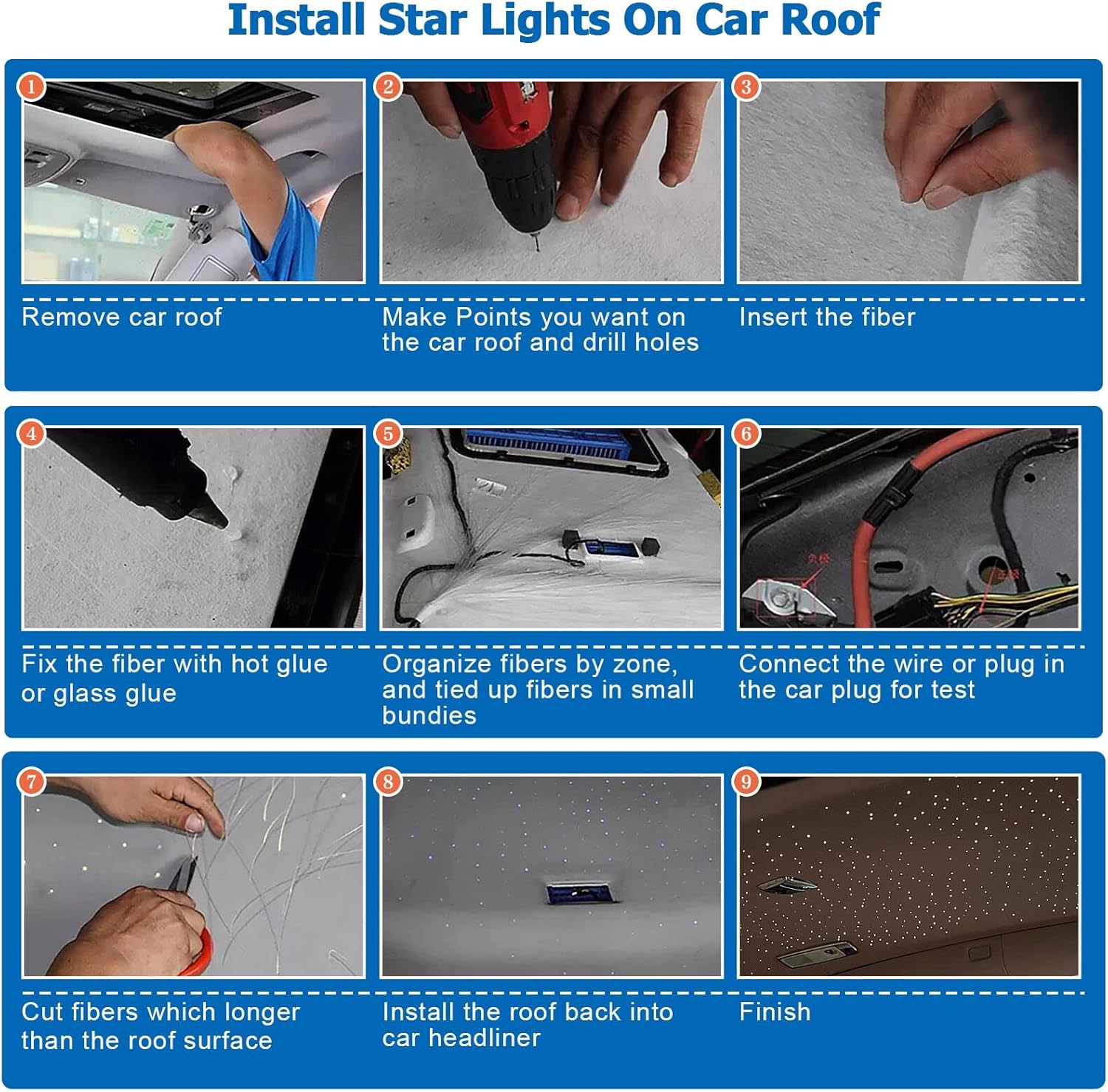 16W Headliner Star Light Kit, 1000Pcs Ceiling Fiber Optic Lights APP/Remote Control Star Effect Music Mode RGBW Sound Activated for Car Roof Home Ceiling