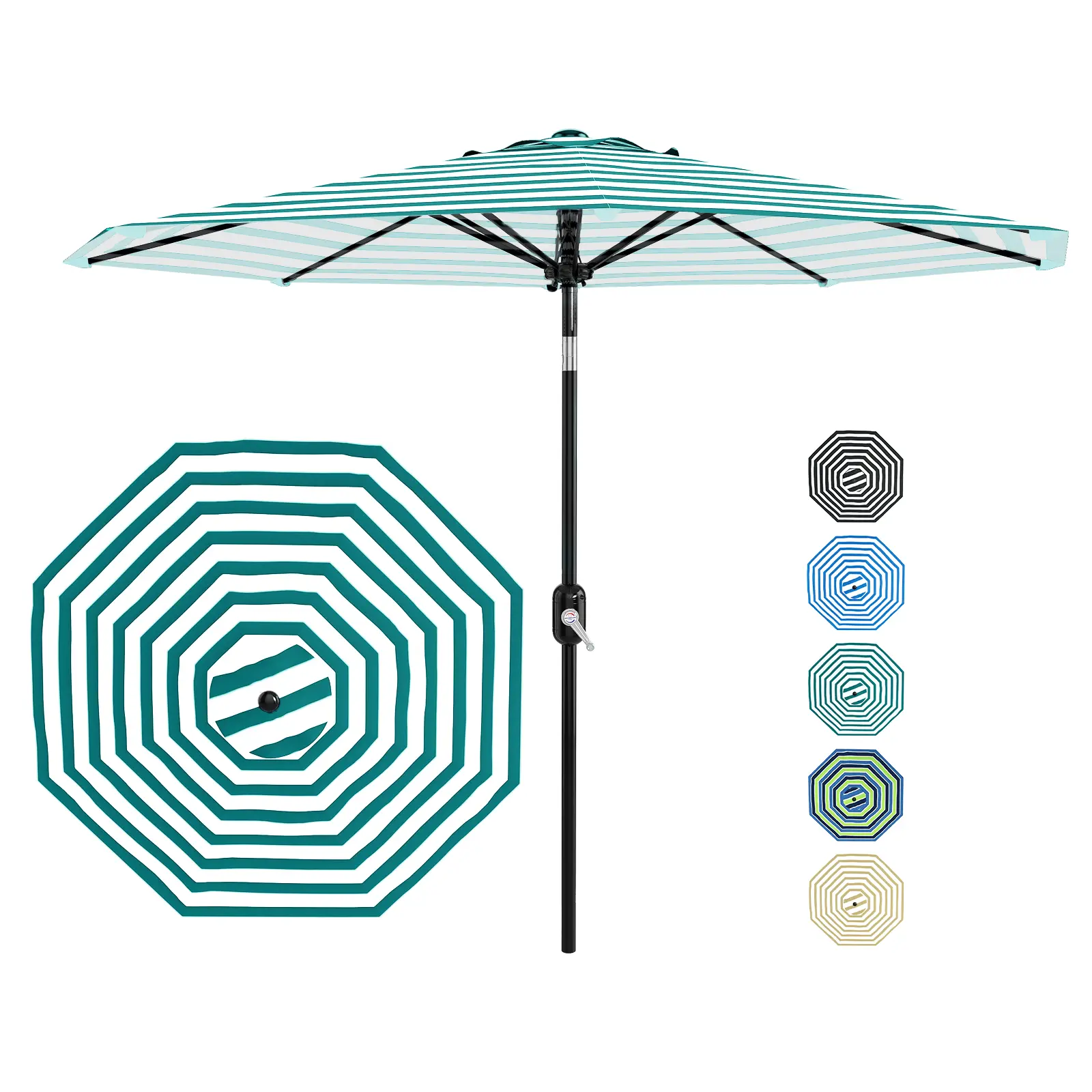 10FT Patio Umbrella for Outdoor Use – 8 Sturdy Ribs, UV Protection, Crank Lift & Push Button Tilt, Waterproof Market Parasol