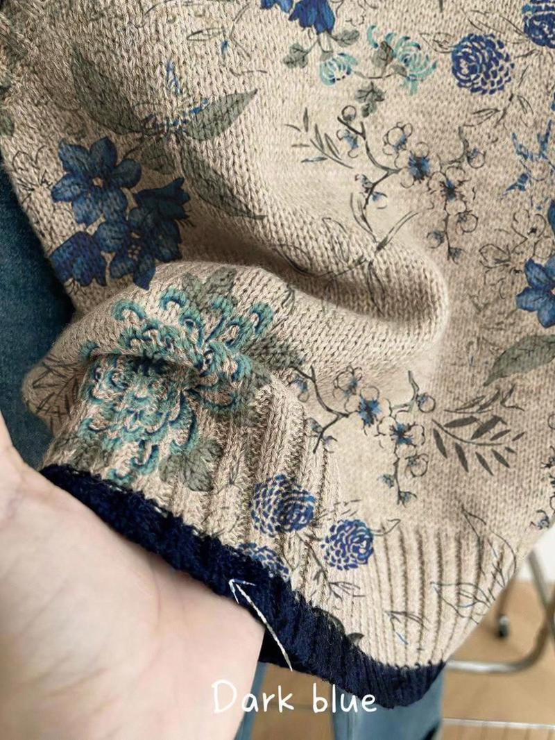 Women's Casual Loose-Fitting Round Neck Sleeveless Knit Top, Casual Comfy Vests, Deep Blue Color Block Print, Fall & Winter Fashion, Outerwear