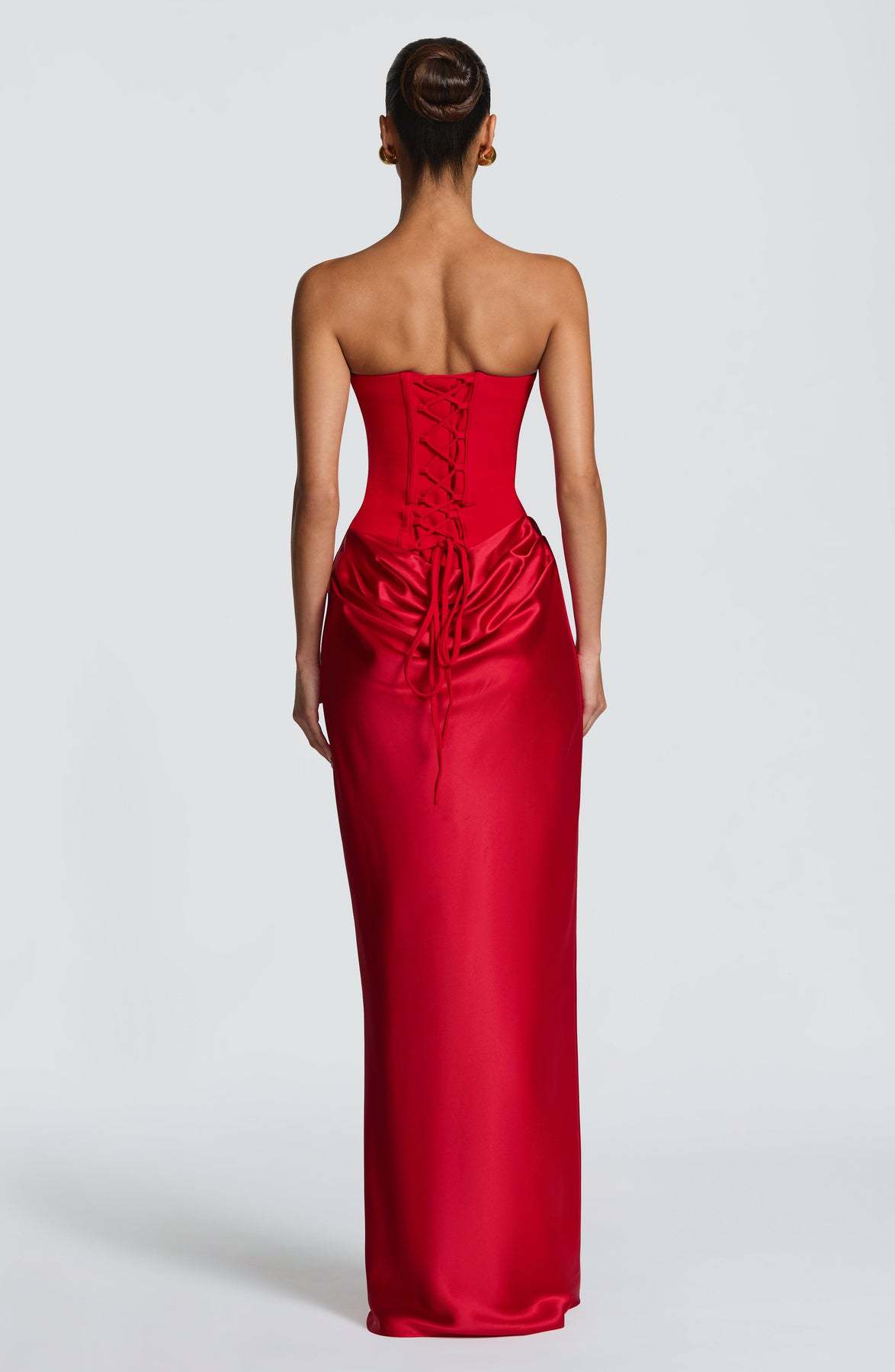 2026 European and American new style solid color waist-cinching sexy strapless bodycon long dress satin tie-back dress with ribbons