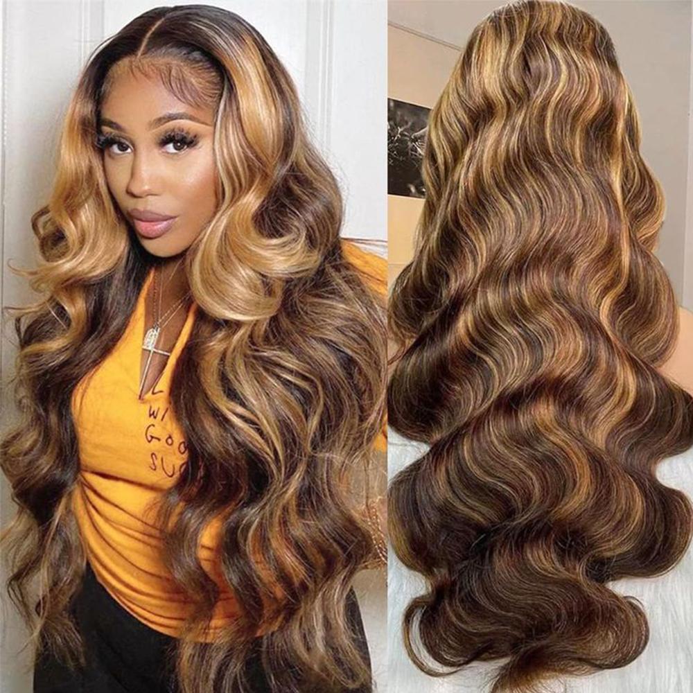 P4/27 Highlight Straight 13X6 Lace Frontal Wigs 180% Density Body Wave HD Transparent Lace Front Human Hair Wigs Highlight Colored Human Hair Wigs